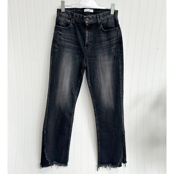 MOUSSY Alhambra Flare-Hi Jeans Black Cropped Flare Split Hem High Rise 29 - Picture 3 of 11